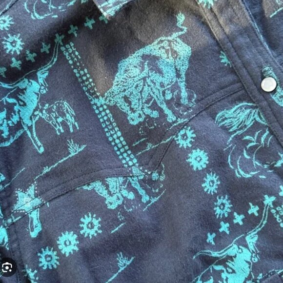 Free People We the Free Calico Western Print Flannel Shirt Charcoal Combo - Picture 7 of 8